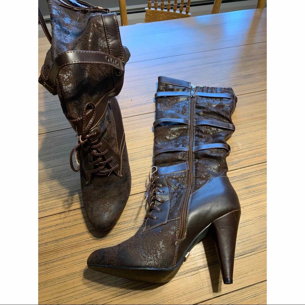 Brown shin length boots